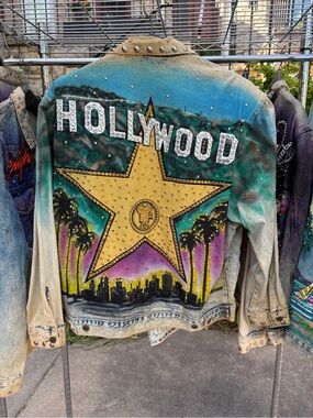 Vintage Tony Alamo 1987 Hollywood Hand Painted Bedazzled Denim Jacket Size Large